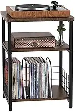 Tuohours Record Player Stand, 3 Tier End Side Table with Vinyl Record Storage Basket, Turntable Table up to 100 Albums Record Shelf Display Holder Cabinet for Living Room, Bedroom, Office