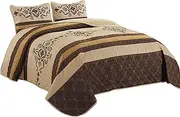 WPM Western Print King Size Light Weight Quilt Set with Pillow Sham Gold Brown Oversize (115” x 95”) Bedspread All-Season Bed Cover Quilted Native Theme 3 Piece Coverlet (Yasmen Gold Brown, King)