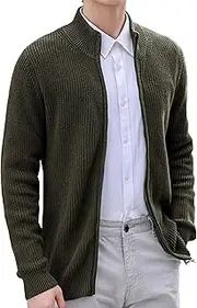 [SWJGLITTR] Men's Stand-up Collar Cardigan Slim Fit Knitted Sweater Cardigans Full Zip Up Knit Sweaters Cardigan