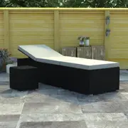 Sun Lounger with Cushion and Tea Table Poly Rattan Cream White vidaXL