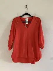 Max Mara Leisure Pordoi Brick Red Shirt Women’s Size 8 Pullover V-Neck Cotton