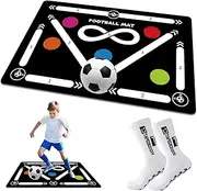 Soccer Training Mat, Football Footstep Training Mat, Agility Training Equipment for 4-16 Indoor Use, Improve Speed and Coordination, Video and Dynamic Manuals Included, Anti-Slip/Silent Soccer Mat