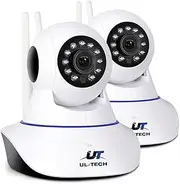 UL TECH Security Camera, Set of 2 HD 1080P Wireless CCTV Spy Surveillance Pet IP Cameras WiFi Hidden Baby Monitor Home Safe Outdoor Indoor System, Clear Night Vision Support 128G TF Card White