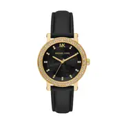 Michael Kors Corey Gold Tone and Black Leather Watch MK4896