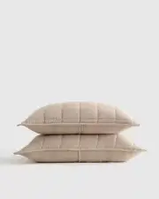 NWT Quince Set 2 Standard Cotton Box Quilt Shams In Dune