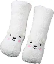 [Homiliky] Fluffy Slipper Socks Warm Bed Socks Non Slip Fleece Grip Sock Cartoon Animals Cosy Long Floor Socks for Men Ladies Girls