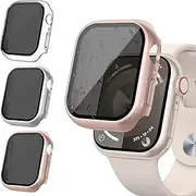 Privacy Case for Apple Watch Screen Protector 45mm 41mm 44mm 40mm Series 9 8 7 6 5 4 SE 2nd Generation,PC Hard Face Cover Tempered Glass+Bumper for iWatch Cover Accessories,3 Pack