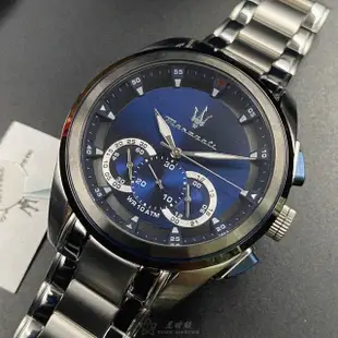 【MASERATI 瑪莎拉蒂】瑪莎拉蒂男錶型號R8873612014(寶藍色錶面黑錶殼銀色精鋼錶帶款)