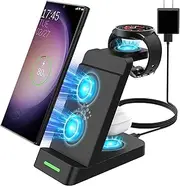 Wireless Charging Station for 3 in 1 Wireless Charger Stand for Galaxy Watch 7 Ultra/7/6/5,Wireless Charger for Galaxy S25 ultra/S24/S23/Note 20/Z Flip 6/Fold 6/4(Black)
