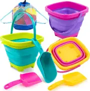 3 Packs Foldable Bucket - Collapsible Bucket with Sand Shovels and Mesh Backpack