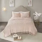 NEW! ~ COZY ULTRA SOFT PLUSH PINK SHABBY CHENILLE FRINGE VINTAGE CHIC QUILT SET