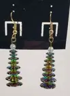 Made with Swarovski Crystals Christmas Tree Earrings 1.25" Green Sparkle Holiday