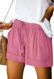 [Generic] Womens Summer LightweightElastic Waist Drawstring Comfy Paperbag Shorts