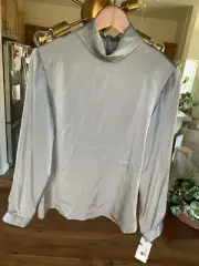 Vtg pendleton Women’s silky Turtleneck blouse 6 Retro Gray mob wife Long Sleeve