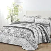 Boho Quilt Set King, Grey Bohemian Striped Patchwork Bedspread Coverlet Set f...