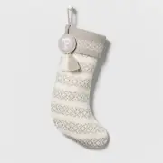 Letter F Knit Fair Isle Monogram Xmas Stocking Neutral Holiday Wondershop Grey