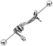 [Minkissy] Gothic Snake Barbell Studs Cartilage Tragus Earring Body Piercing Ring Hypoallergenic for Daily Wear Parties Design