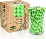 Chunspak 5.75" x 0.31" Green Bamboo Disposable Paper Drinking Straws for Short Drinks, Blended Cocktails, Margaritas, Smoothies, Milkshakes - Unwrapped [250 Counts]