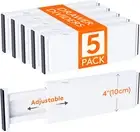 5 Pack Drawer Dividers Plastic 4" High, 11-17" Adjustable Drawer Organisers for