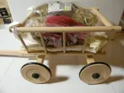 STILL SEALED GERMAN HEUNEC PLUSH BEAR w WOODEN WAGON Goodbye 1999 Welcome 2000