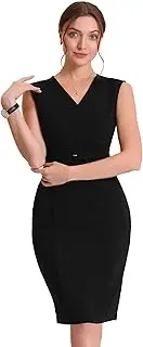 [Allegra K] Work Office Dress for Women's Sleeveless Wrap V Neck Belted Pencil Dresses