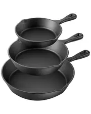 MegaChef Pre-Seasoned 3pc Cast Iron Skillet Set
