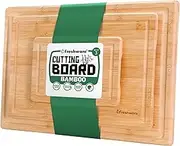 Freshware Wood Cutting Boards for Kitchen - Bamboo Cutting Board Set of 3, Cutting Boards with Juice Grooves, Serving Board Set, Chopping Board for Meat, Veggie, Easy Grip Handle (9x6, 12x8, 15x10)