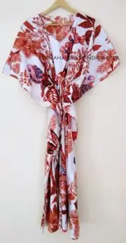 Cotton long Loose Short Sleeves owl Print Red Free Size Hippie Caftan Maxi Dress
