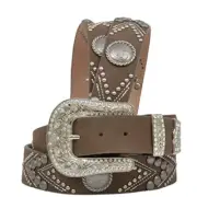 New! Women's Angel Ranch Brown LEATHER BELT w/ Tooled conchos Studs 4 SIZES!