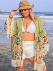 Plus Size Fringe Open Front Cover-Up for Summer Style