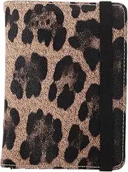[Generic] Leopard Print Passport Holder PU Travel Document Organizer with RFID Protection Dedicated Ticket Compartment Stylish Design for Family Travel