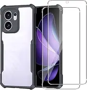 [NUCNOK] Case for Oppo Reno13 F + [2 Pack] Tempered Glass Screen Protectors,Transparent Shockproof Protective Phone Cover Slim Fit Hard PC Clear Back with Soft Silicone Bumper Case