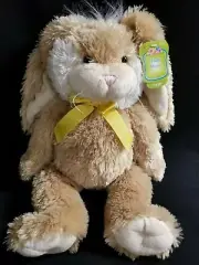 16" Brown & White Plush Stuffed Easter Bunny Rabbit Decoration Ribbon New Tag