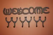 4) Cowboy Home Decor Christmas Gift Welcome Plaque Horseshoe Hooks Cast Iron