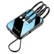 KAMRY K102 10000mAh Power Bank with Built-in Cables + LED Flashlight Portable Phone Battery Pack Black