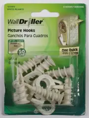 HILLMAN WallDriller 50 lb. White Nylon Drywall Picture Mirror Hook 6 pk 122405