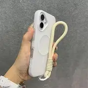 YOGISU Candy Color Contrast Case for iPhone 14 Pro, Matte Wrist Strap, Soft Lanyard (For iPhone 14 Pro/White)