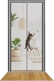 Thermal Door Curtain Magnetic Cat Screen Door Reinforced Pet Proof Screen Door Mesh Screen Door Heavy Duty Cat Resistant Mesh Screen Door with Zipper, Prevent Dogs Cats Running Out Magnetic doo