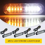 4x 10 LED Strobe Lights Bar Vehicles Flashing Warning Hazard Beacon Amber/White