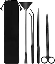 T Tersely Aquarium Aquascape Tools Kits, 4 in 1 Anti-Rust Aquatic Plant Aquascaping Tool Stainless Steel Black Tweezers Scissors Spatula for Aquarium Tank Clean Fish Tank Aquascape Tools Sets (Black)