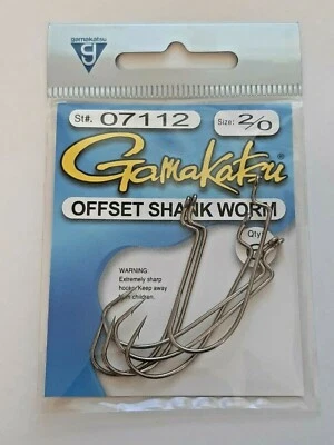 Gamakatsu Hooks 07112 Offset Shank Worm SZ 2/0 Qty 6 Hooks
