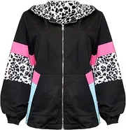 [Letuwj] Autumn and winter print long sleeve hooded cardigan patchwork jacket women