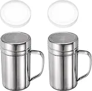 uxcell 2pcs Salt Dredge Shakers 14 Ounce Stainless Steel Spice Shakers with Handle and Lid for Salt Sugar Flour