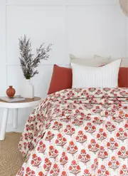 Kantha Quilt Indian Quilt Block Print Quilt Bedspread Bohemian Boho Cotton Throw Quilt Handmade Blanket Doona King Size 030