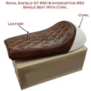 For Royal Enfield Leather Premium Single Seat & White Cowl GT & Interceptor 650