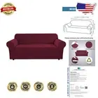Durable Stretch Slipcover for X-Large Sofas - Elegant Burgundy Jacquard Fabric