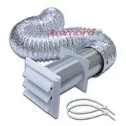 NEW LAMBRO 1379W 4" X 8 FOOT WHITE PLASTIC DRYER VENT FULL KIT WITH LOUVER