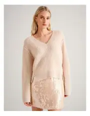 [Basque] V Neck Lofty Knit in Dusty Pink