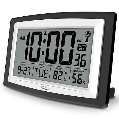 WallarGe Atomic Clock with Indoor Temperature and Humidity, 12.5 Inch Self-Setti
