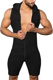 [Panegy] Men's Workout Tracksuit Jumpsuit Sleeveless One Piece Romper Work Athletic Onesie Plus Size